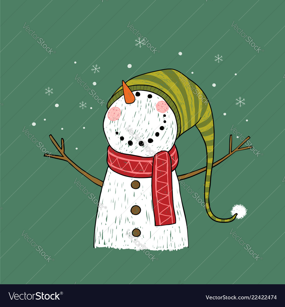 Hand drawn christmas greeting card with snowman Vector Image