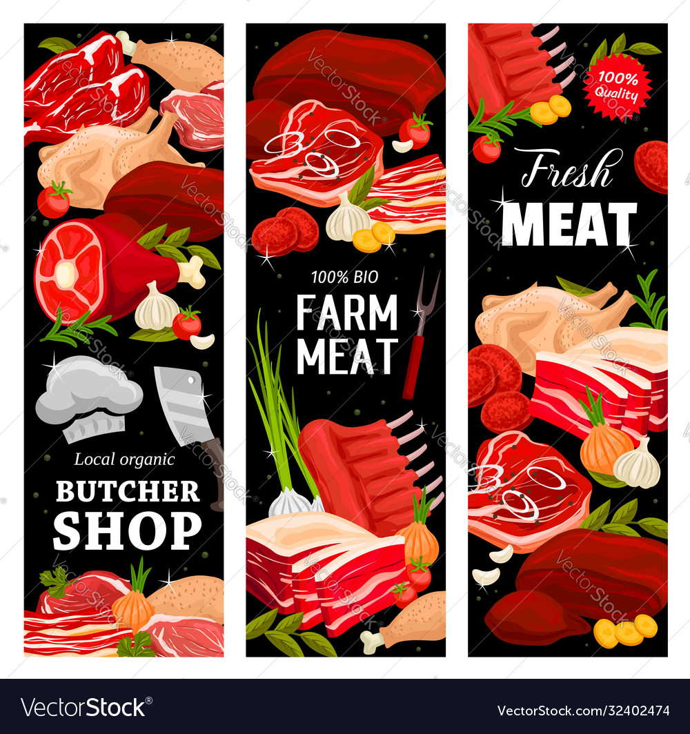 Meat butcher shop banners beef and pork food Vector Image