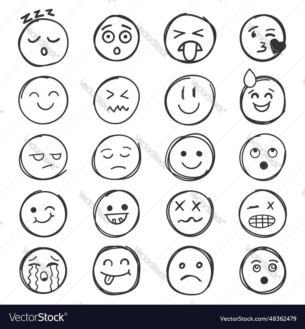 Emojis faces icon in hand drawn style doddle Vector Image