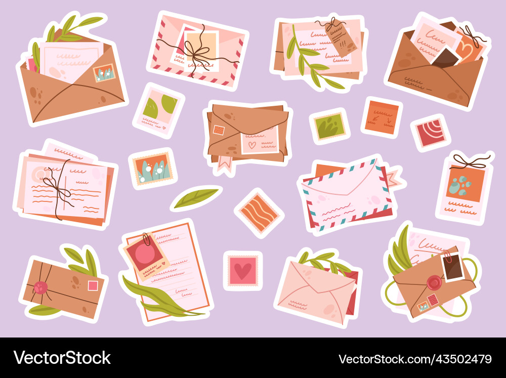 Vintage open and closed envelopes with stamps Vector Image