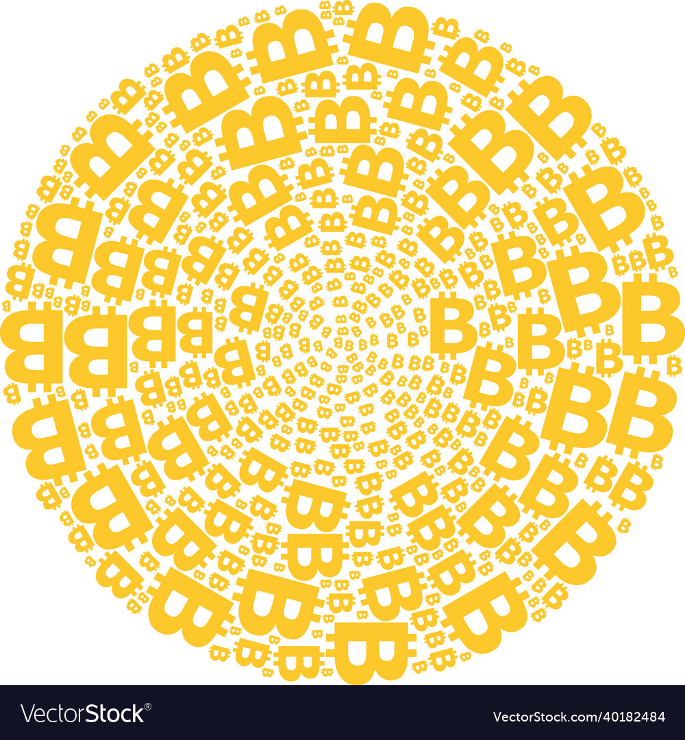 Bitcoin symbol icon exploding round cluster mosaic