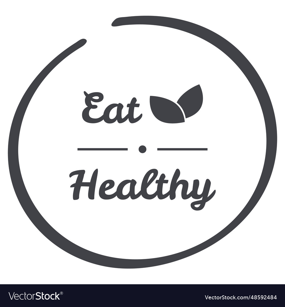 Grey circle eat healthy logo symbol with leaves Vector Image