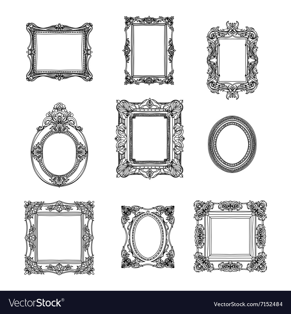 Hand drawn picture frames set sketch Royalty Free Vector