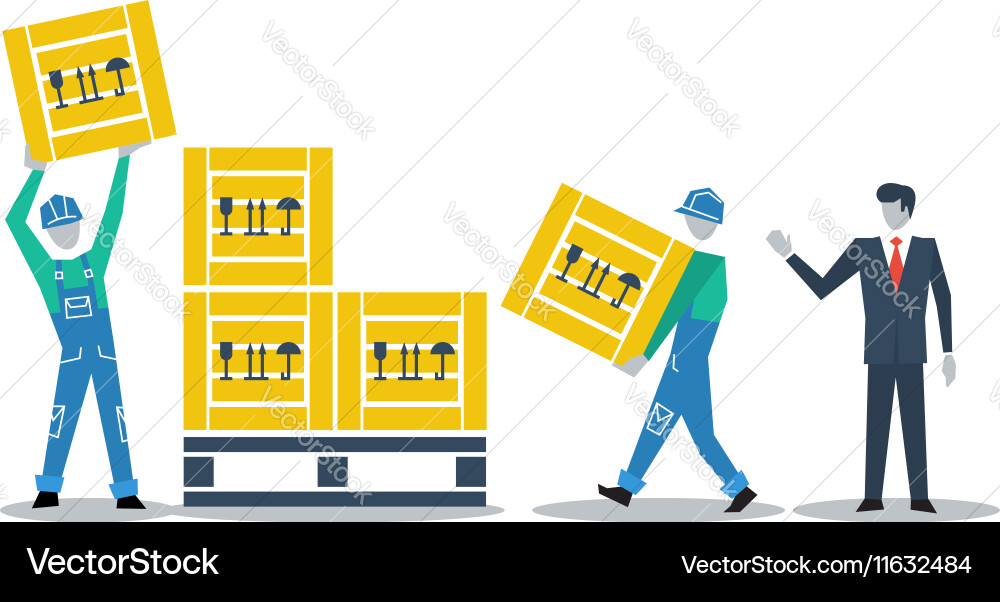 Logistics services warehouse workers with boxes Vector Image