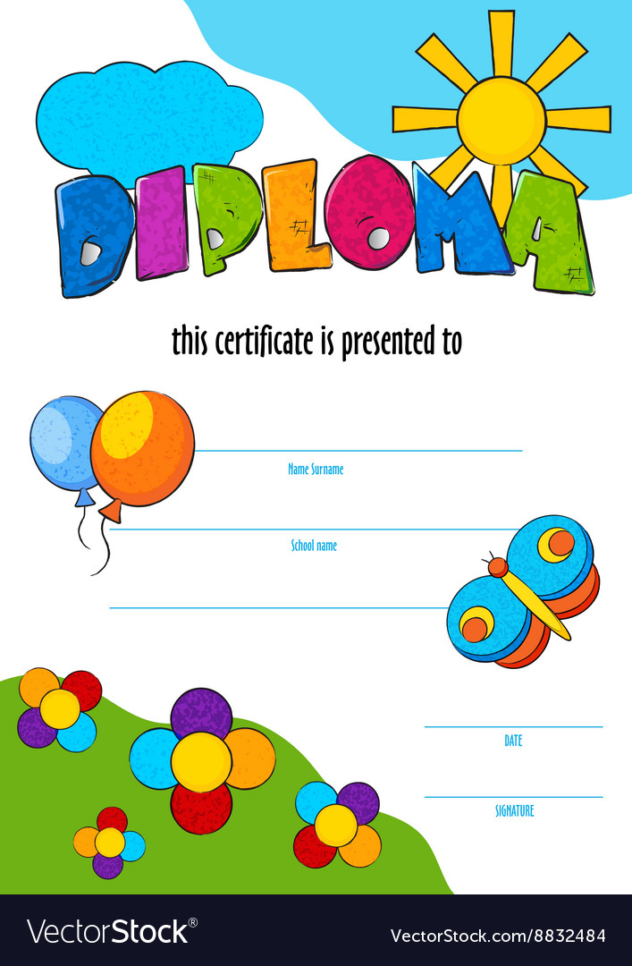 template of child diploma or certificate to vector image children certificate template