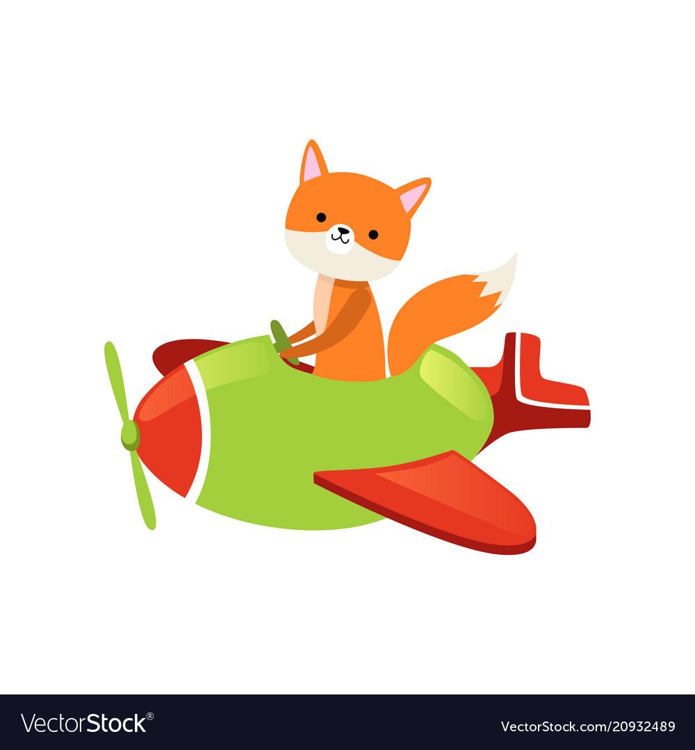 Orange fox flying on little green airplane Vector Image