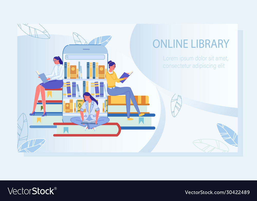 People receiving knowledge in e-library poster Vector Image