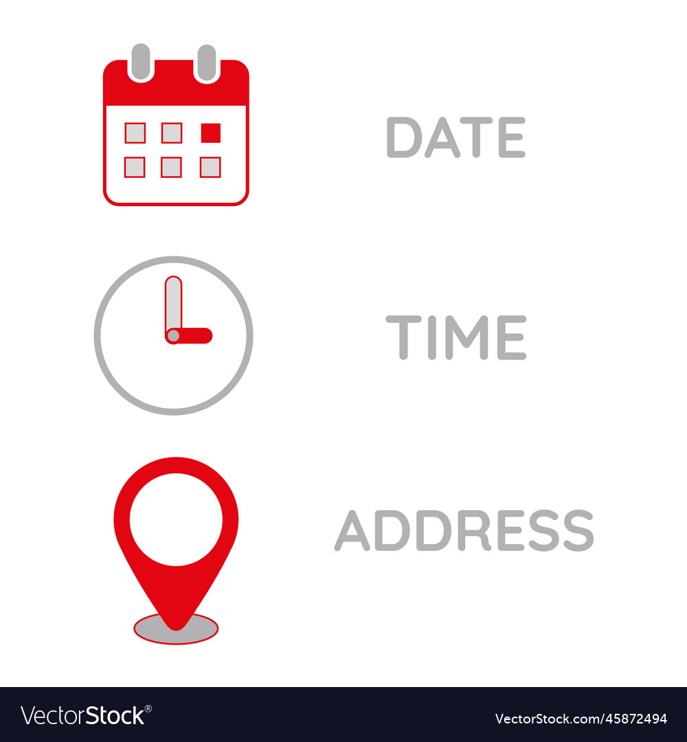 Date time address or place icons symbol Royalty Free Vector