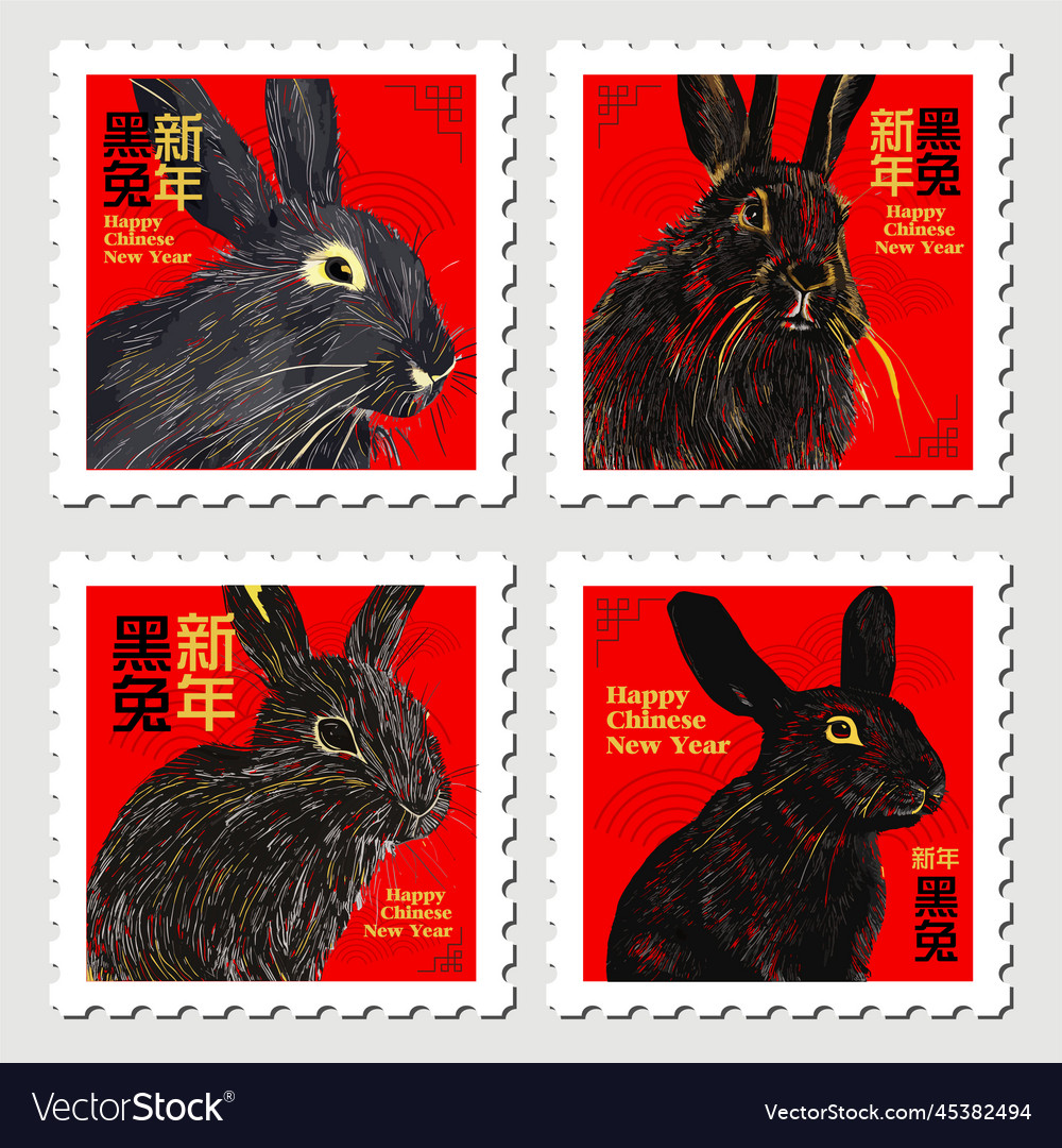 Flat chinese new year stamps collection Royalty Free Vector