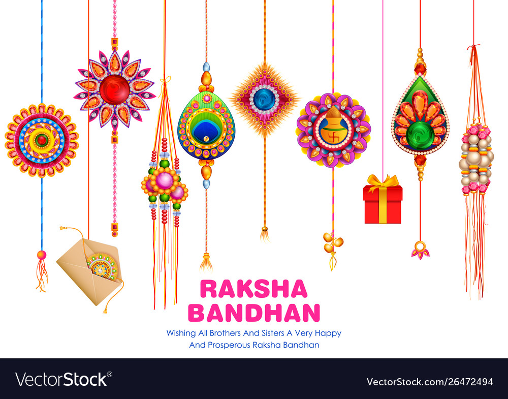 greeting card with decorative rakhi for raksha vector image