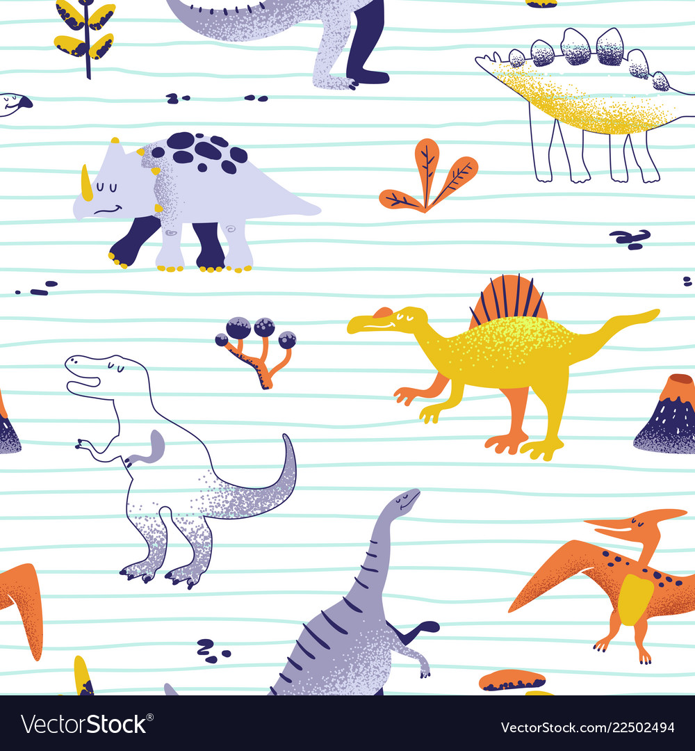 Dino background. Seamless pattern with dinosaurs, baby pattern