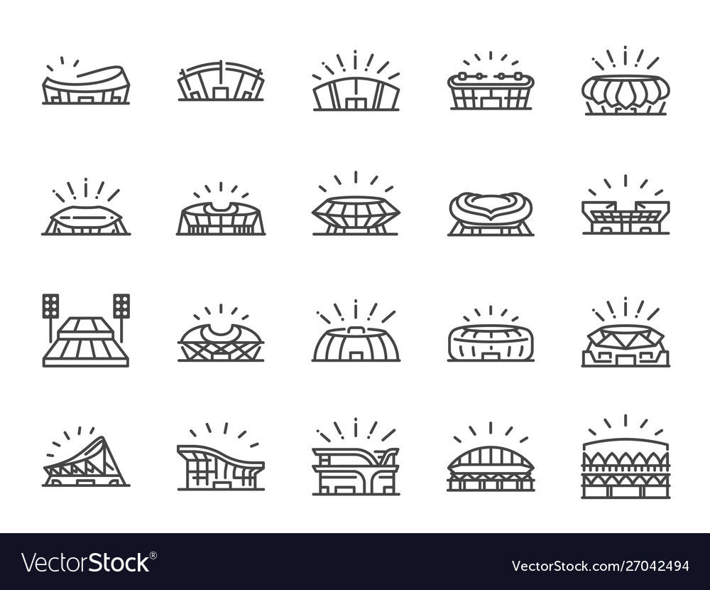 Sports stadium line icon set Royalty Free Vector Image