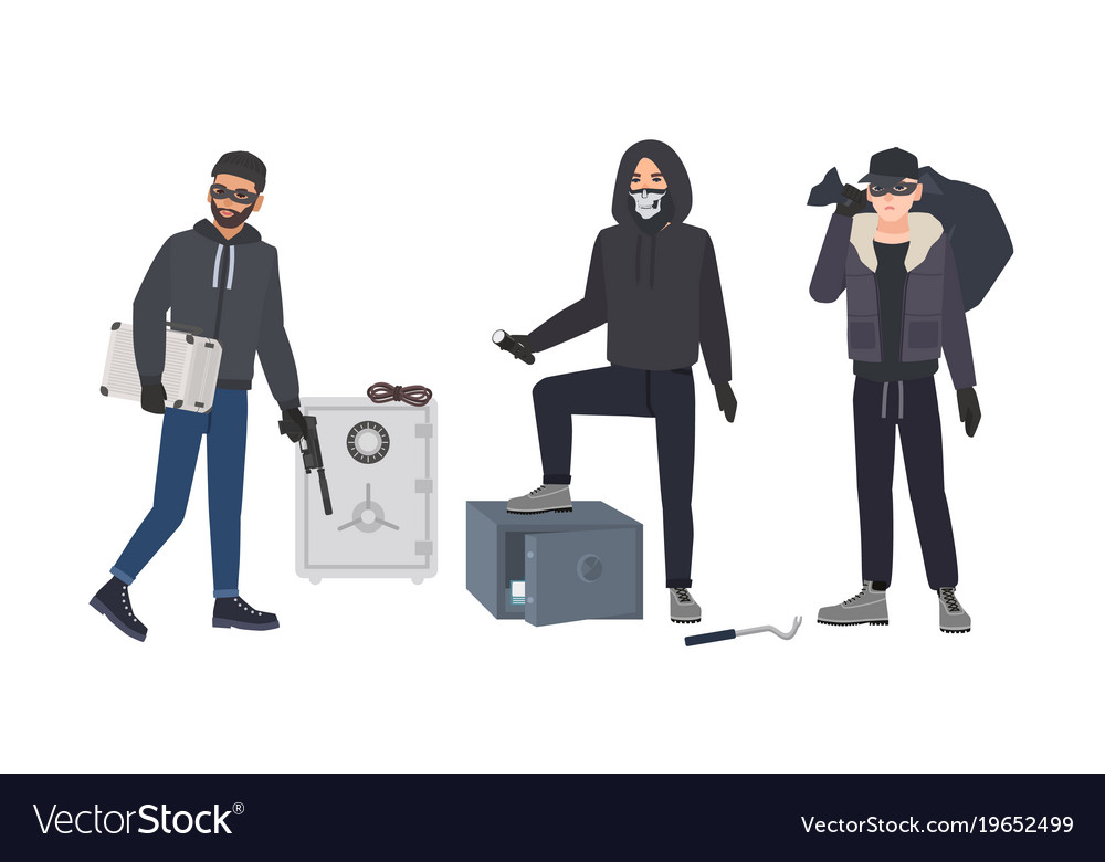 Gang Of Robbers Or Burglars Dressed In Black Vector Image