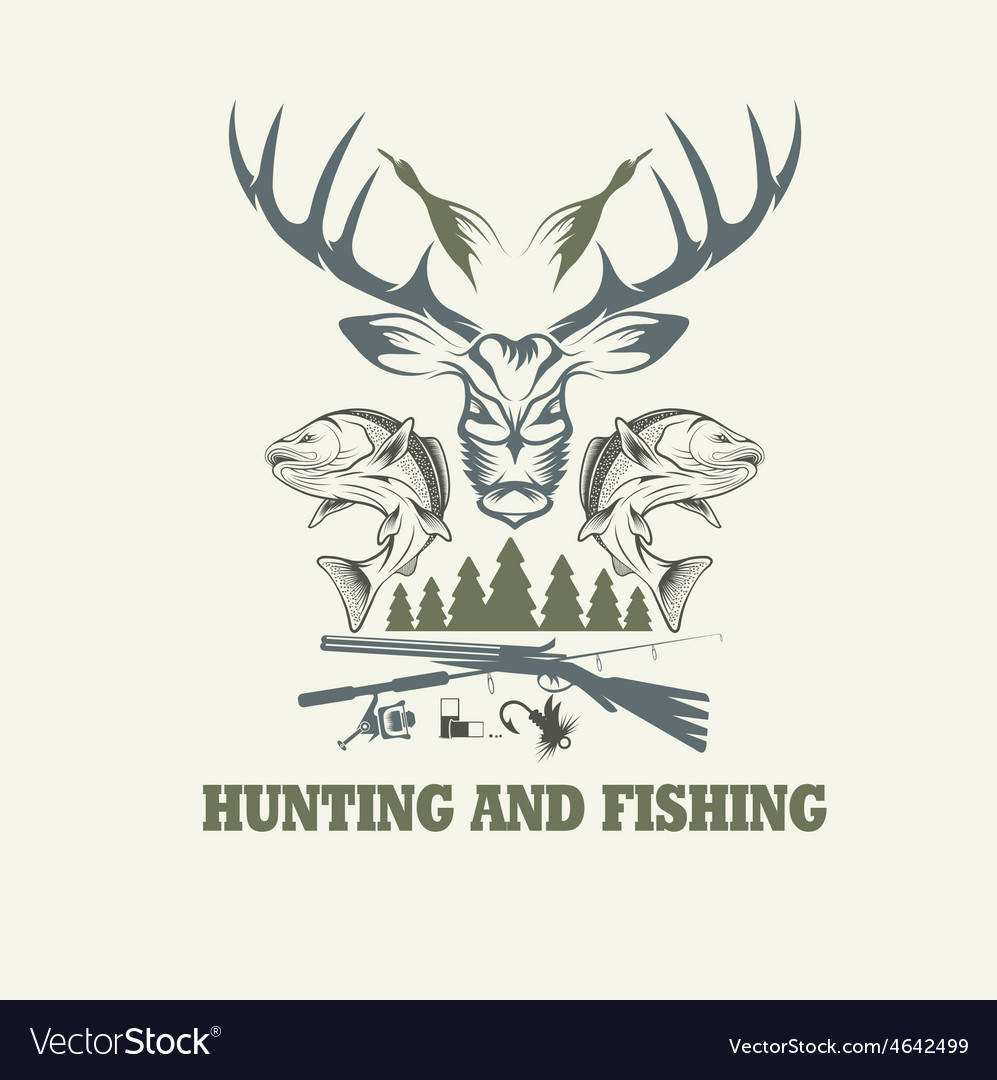 Hunting and fishing vintage emblem design template