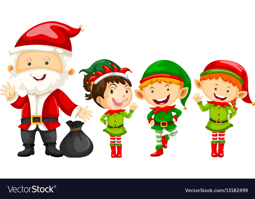 Santa and elves for christmas Royalty Free Vector Image