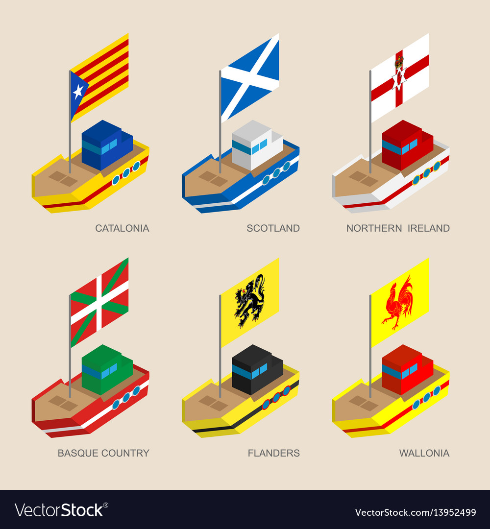 Set of isometric ships with flags of europe Vector Image