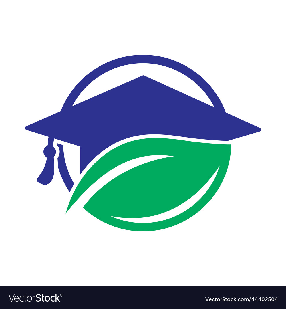 Leaf with graduation hat logo design template Vector Image