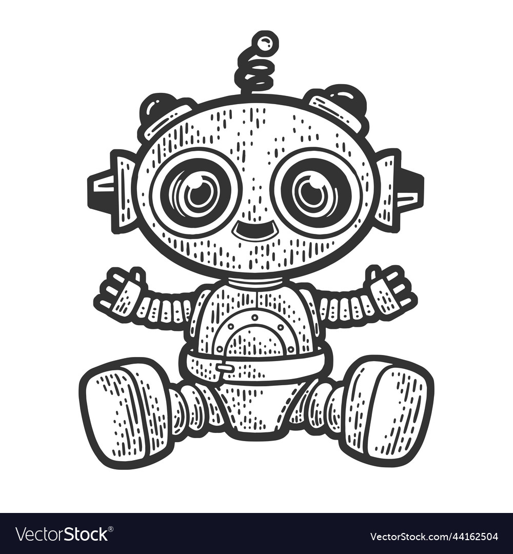 Robot baby in diapers sketch Royalty Free Vector Image