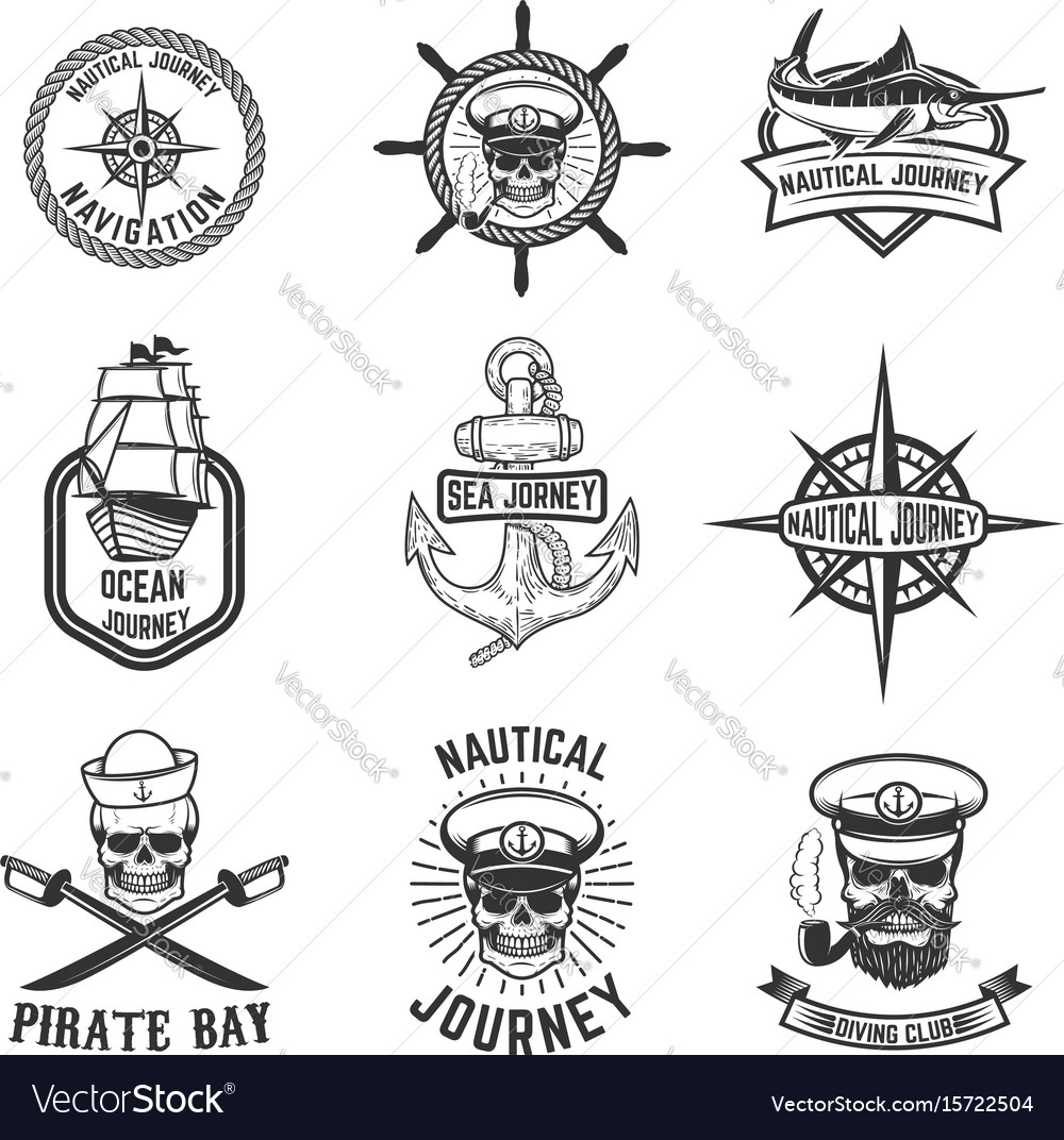 Set of nautical emblems design elements for logo Vector Image