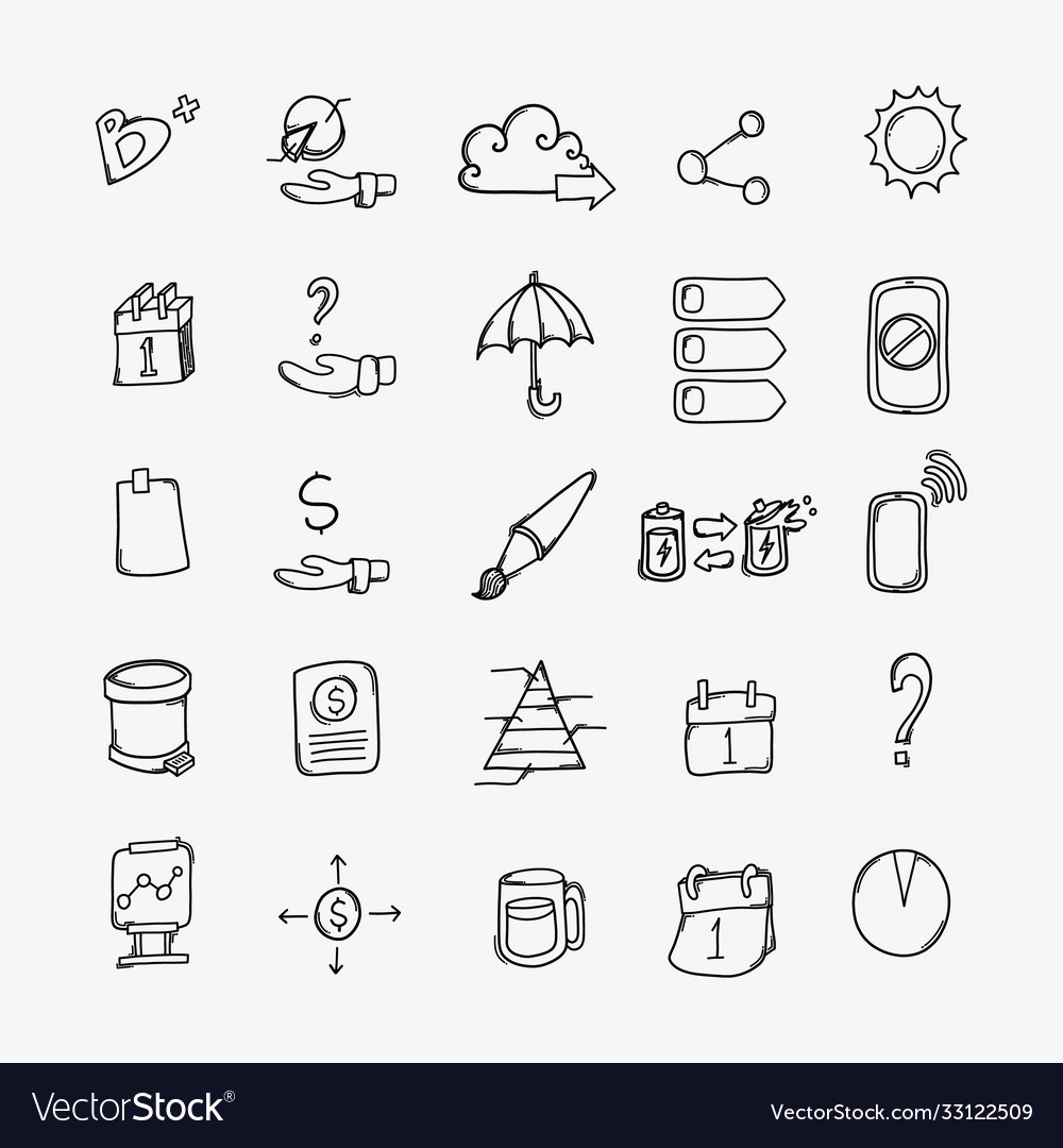 Business doodle icons set drawing sketch hand Vector Image