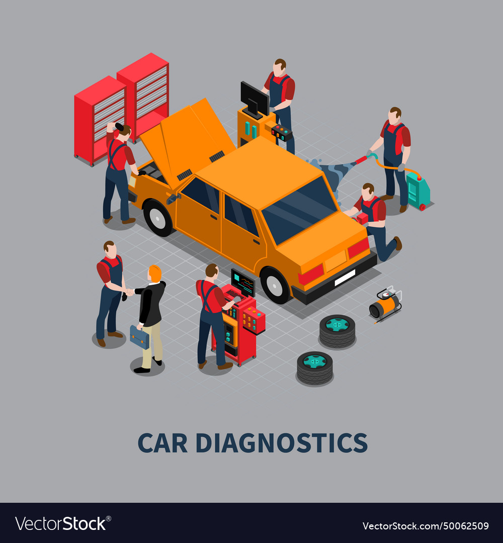 Car diagnostic auto center isometric composition Vector Image