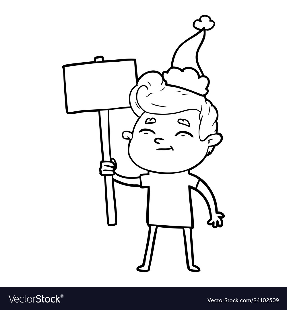 Happy line drawing of a man with sign wearing Vector Image