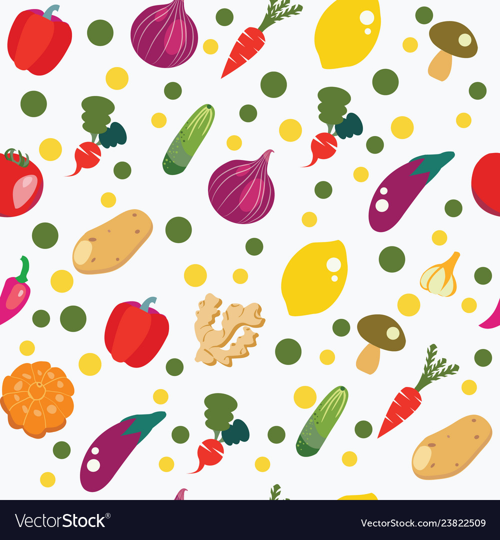 Vegetables Background In Flat Style Pattern Vector Image