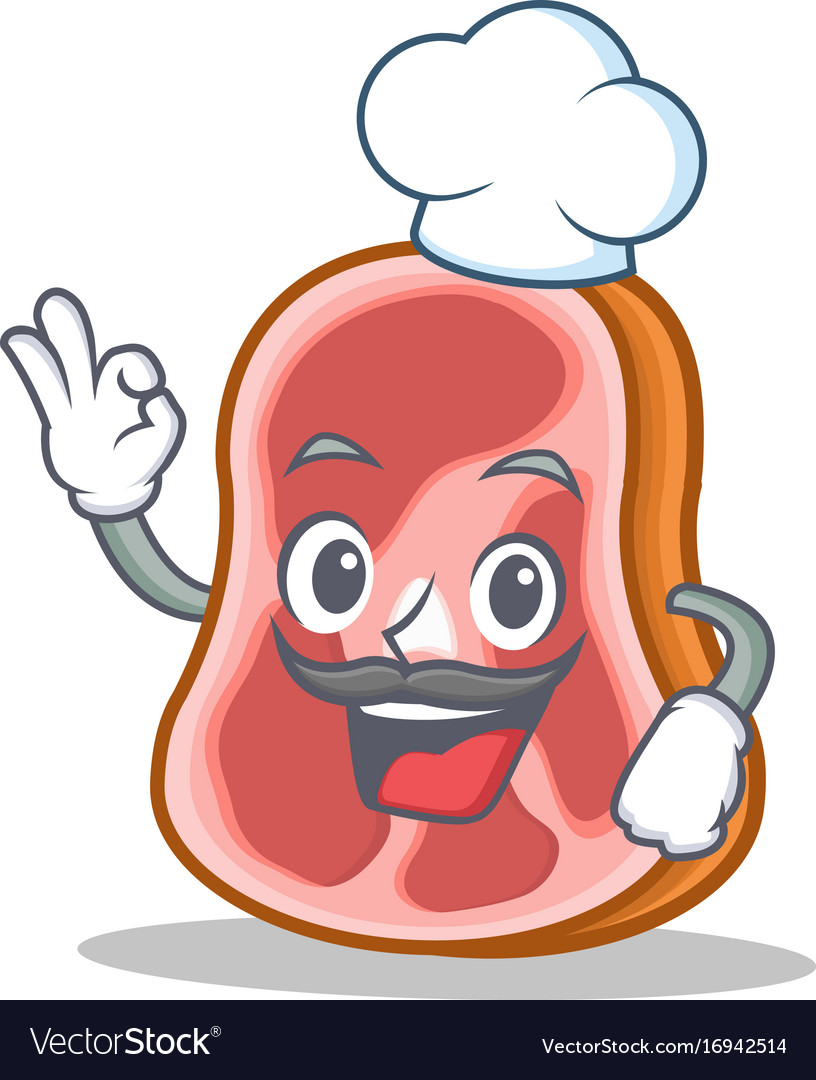 Chef meat character cartoon food Royalty Free Vector Image