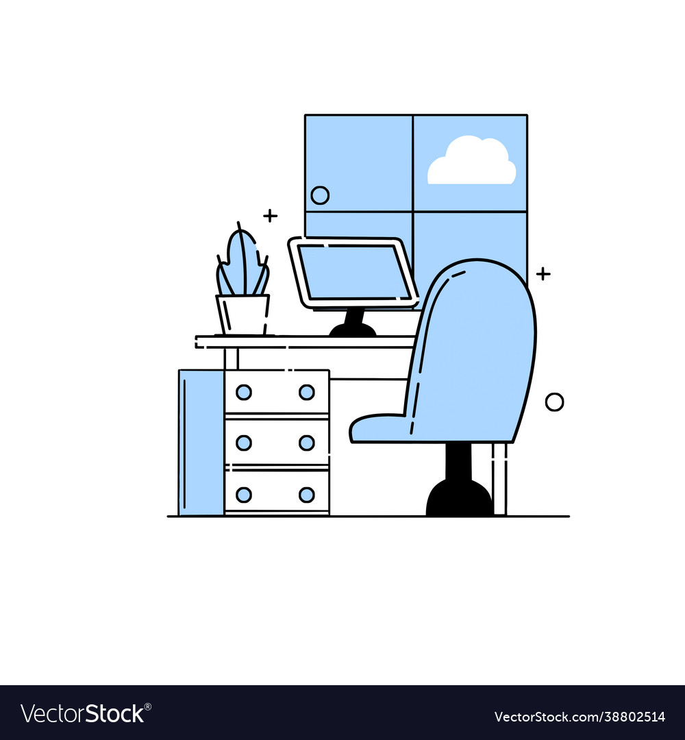 Office furniture table with computer Royalty Free Vector