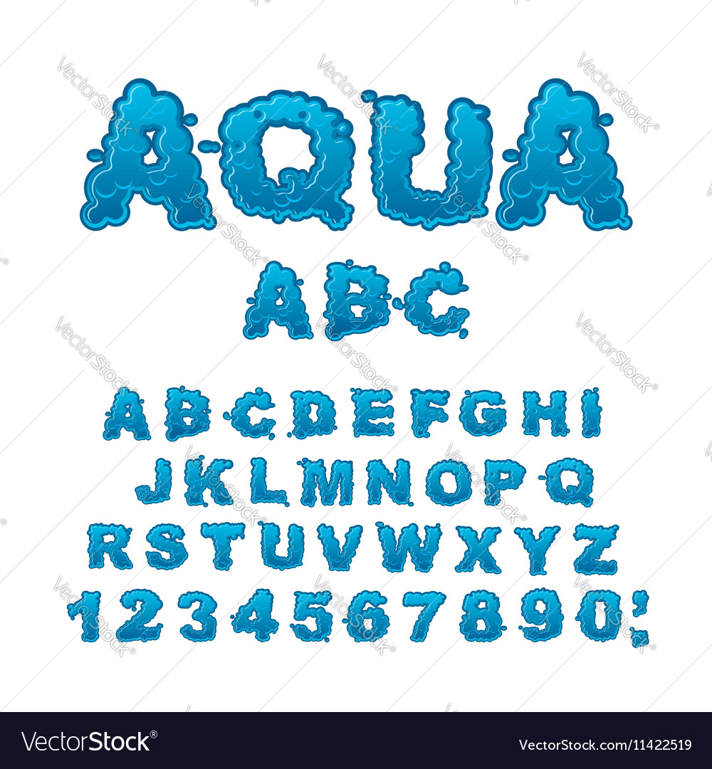 Aqua abc drops water alphabet wet letters water Vector Image