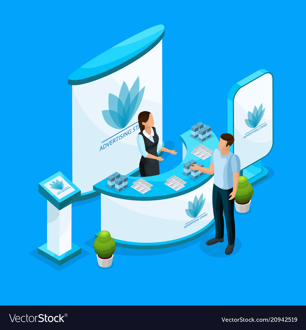 Isometric advertising stands concept Royalty Free Vector