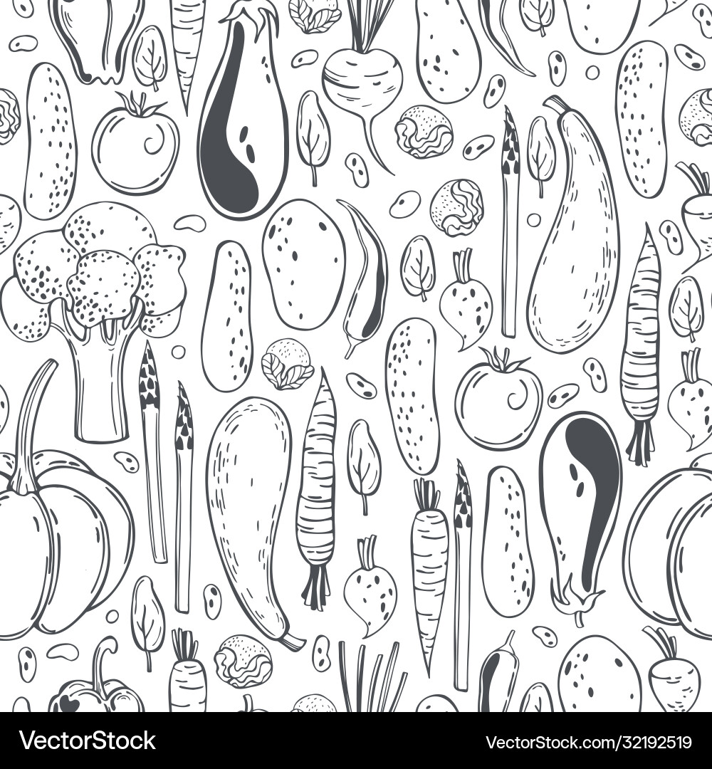Seamless pattern with hand drawn vegetables Vector Image