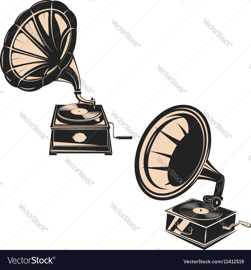 Set Of The Gramophones Isolated On White Vector Image