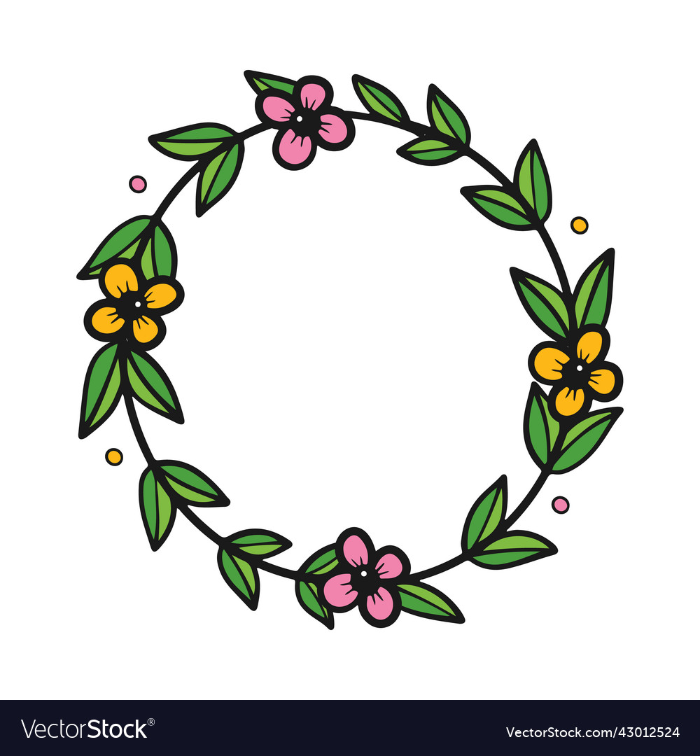 Doodle floral round frame template