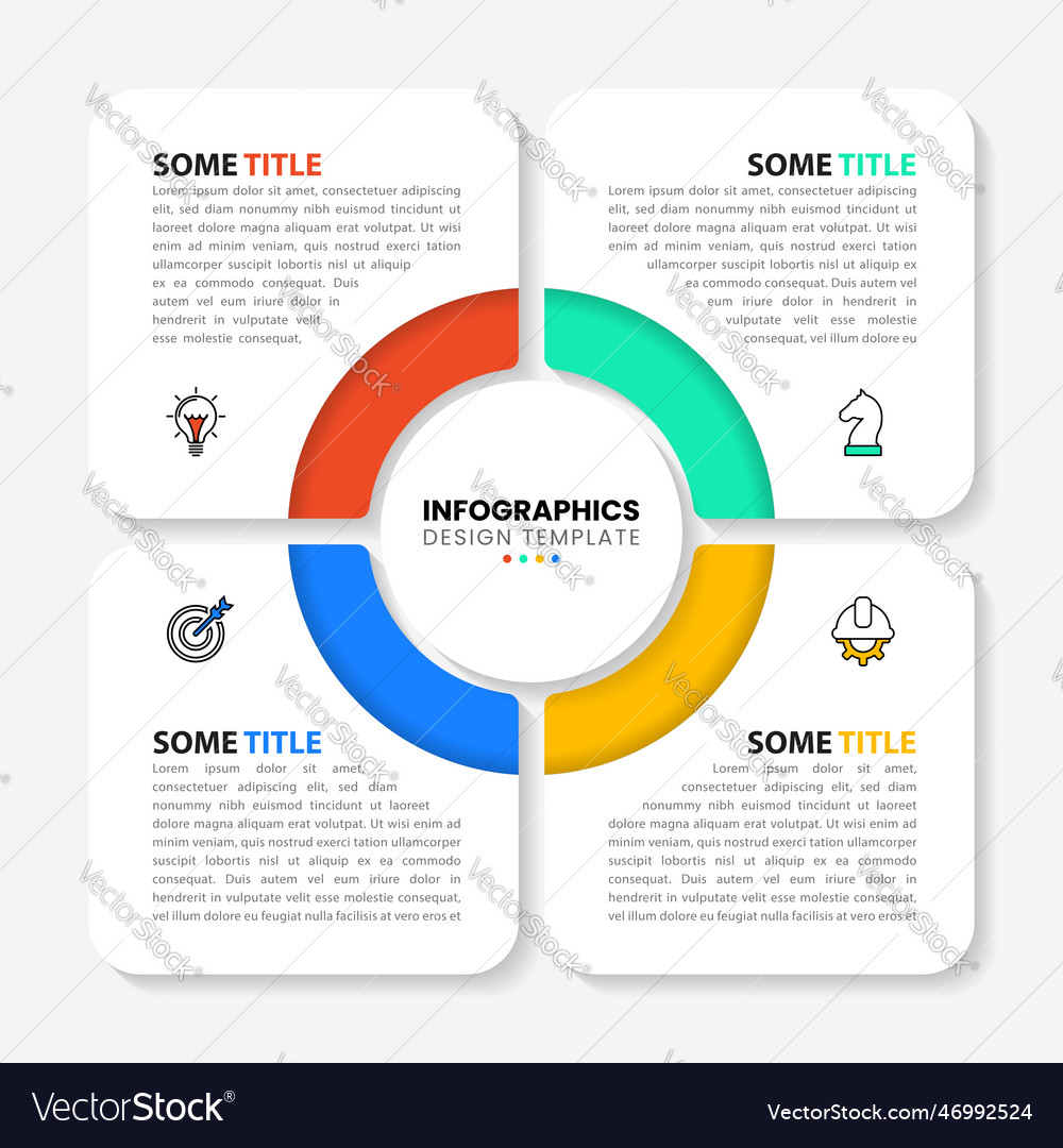 Editable Infographic Template Of Diagram With Four Square Blocks, Icons,  Titles And Sample Text, Multicolored Version Royalty Free SVG, Cliparts,  Vectors, and Stock Illustration. Image 52824068.