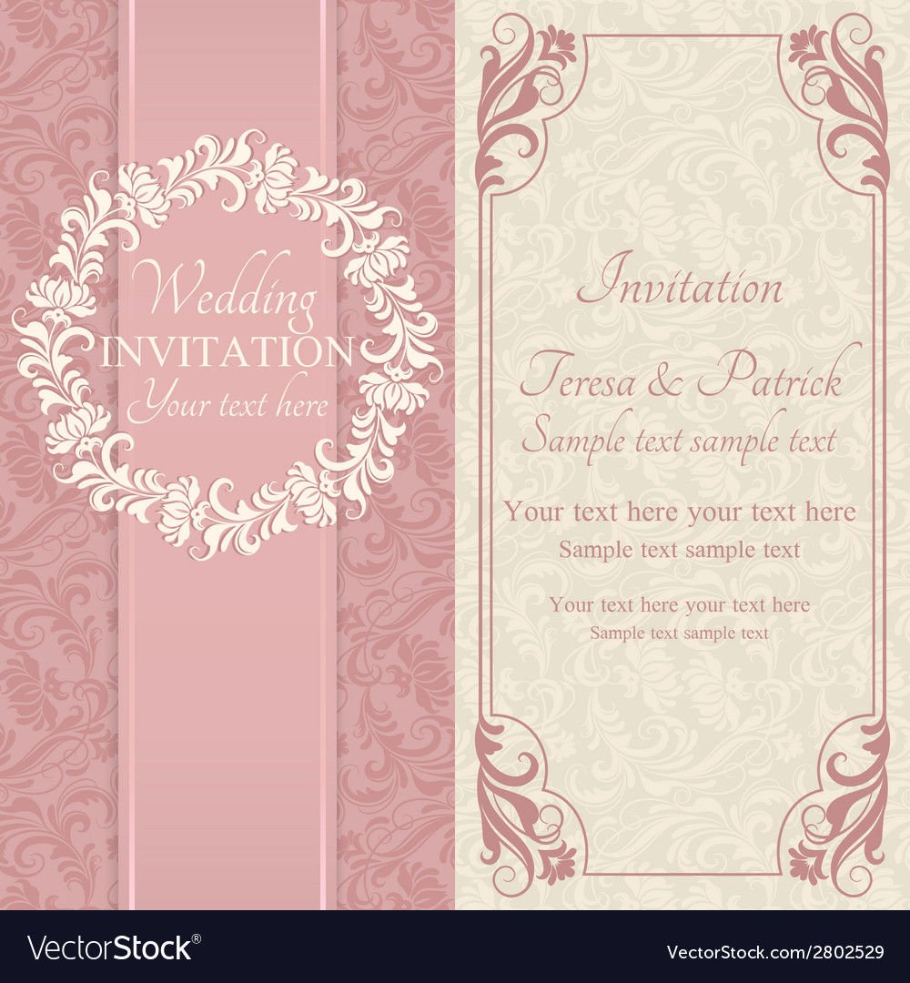 Baroque wedding invitation pink and beige