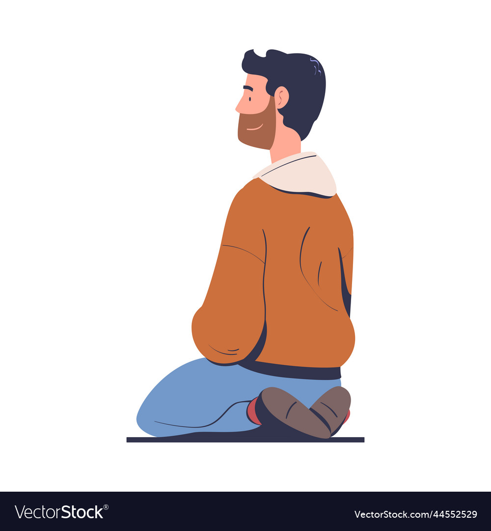 Bearded man character sitting on the ground