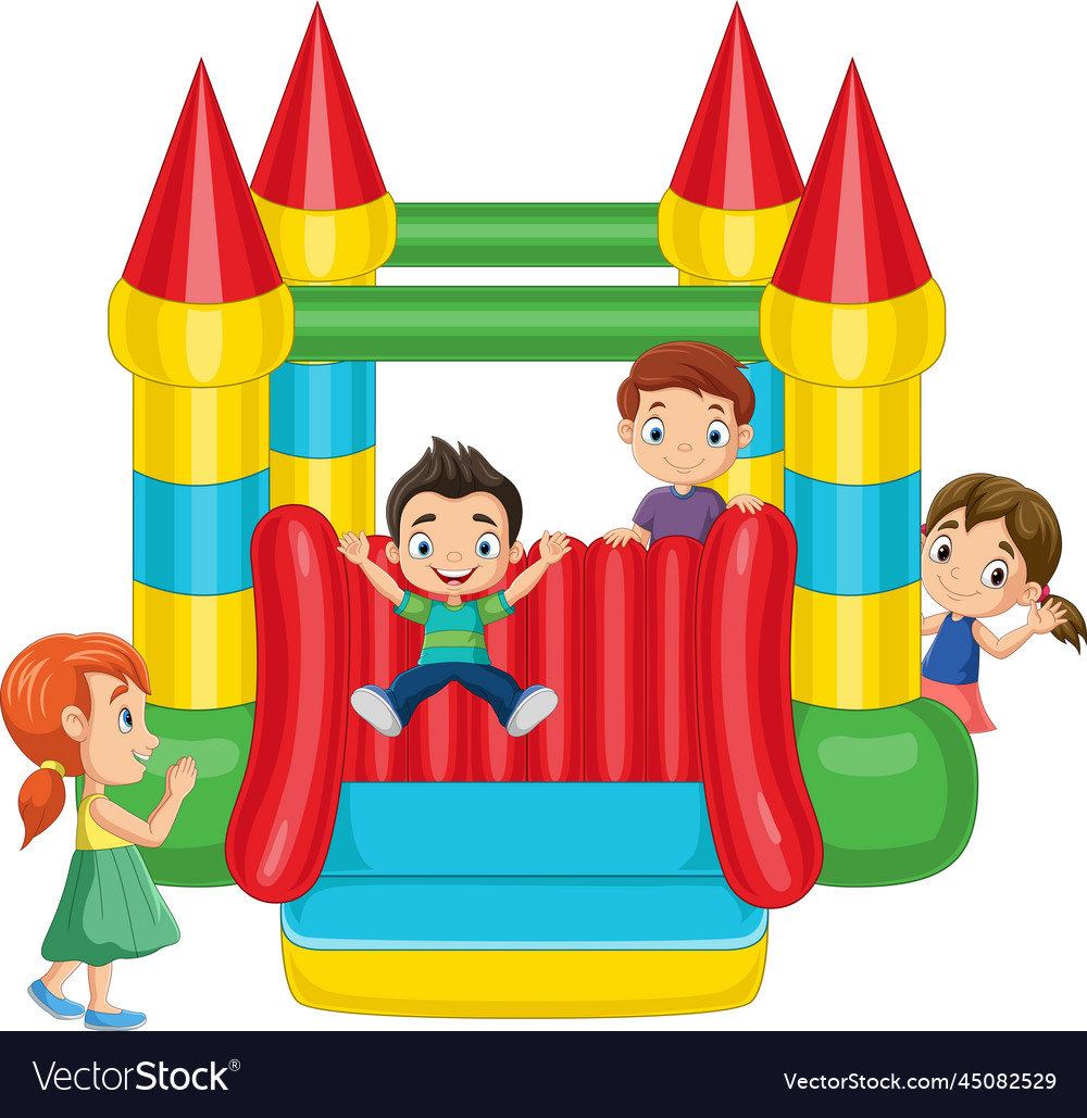 Cartoon children on a bouncy castle Royalty Free Vector