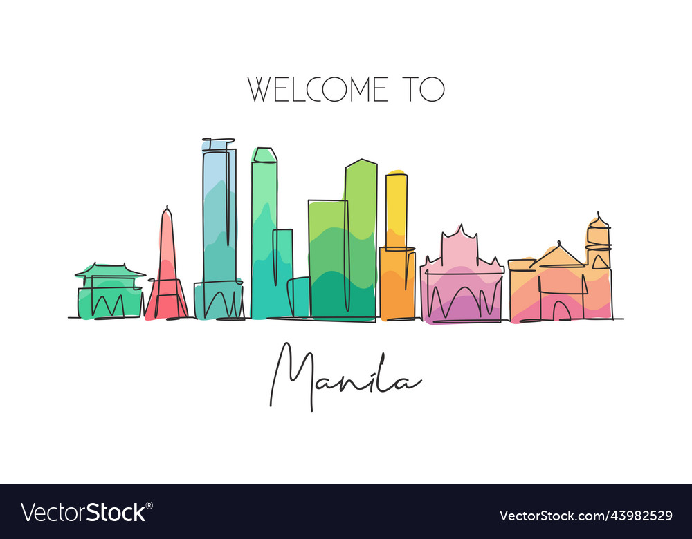 One single line drawing of manila city skyline Vector Image