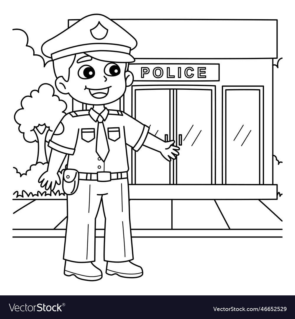 Policeman coloring page for kids Royalty Free Vector Image