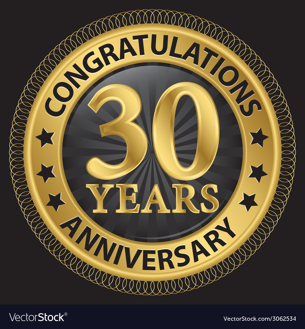 30 years anniversary congratulations gold label Vector Image