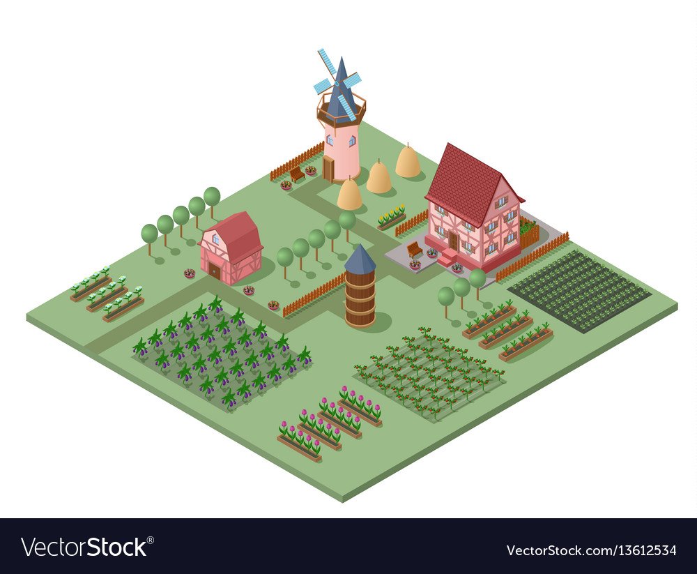 Isometric agricultural landscape template Vector Image