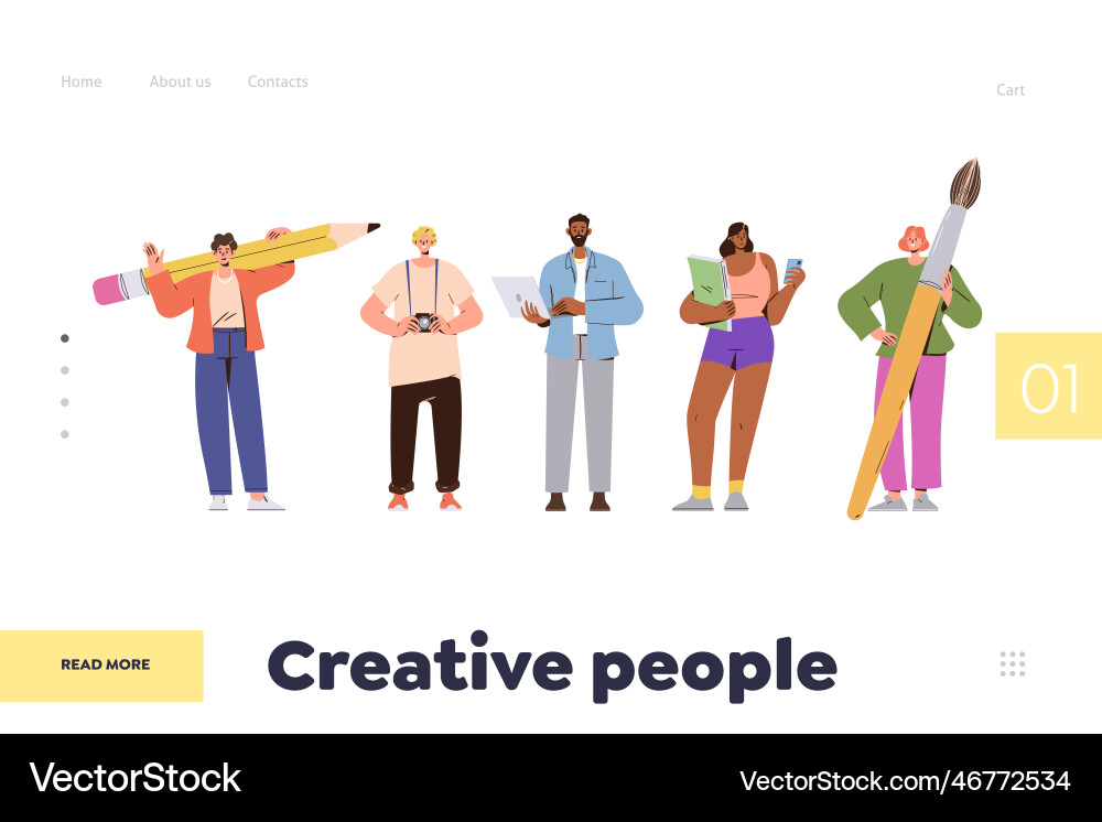 Landing page template with diverse creative people