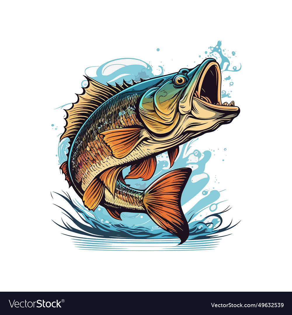 Big Bass Fish Cartoon For T Shirt Royalty Free Vector Image