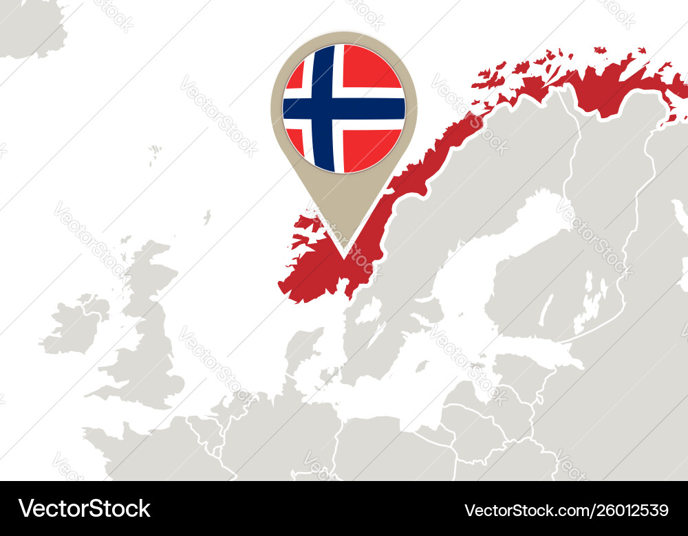 Norway on europe map Royalty Free Vector Image