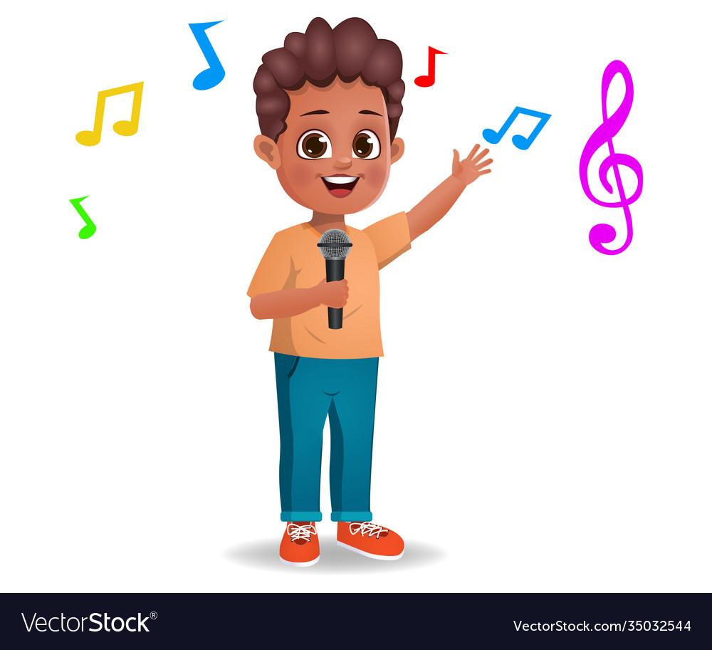 Cute boy kid singing song Royalty Free Vector Image