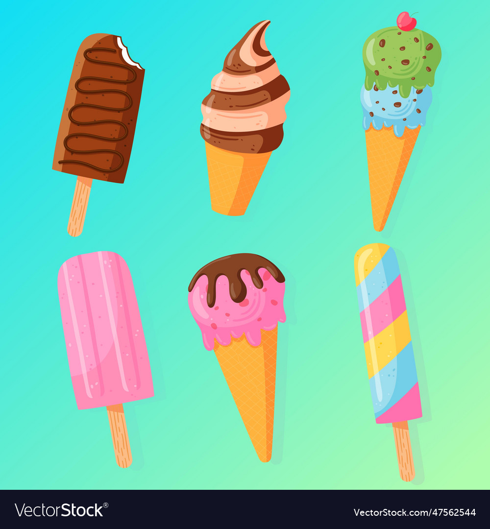 Kawaii ice cream character collection Royalty Free Vector