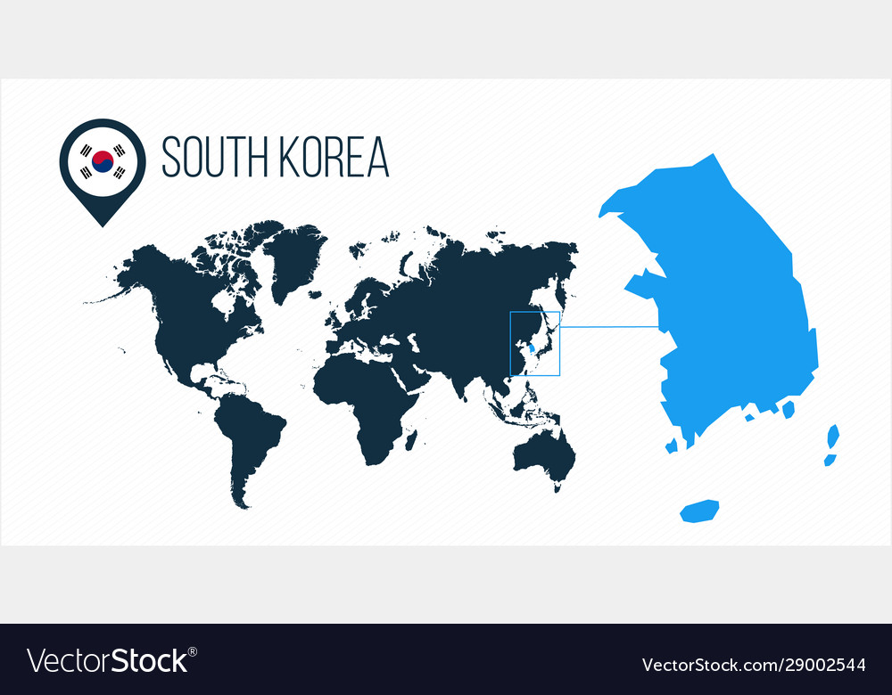 North Korea In The World Map South Korea Map Located On A World Map With Flag Vector Image