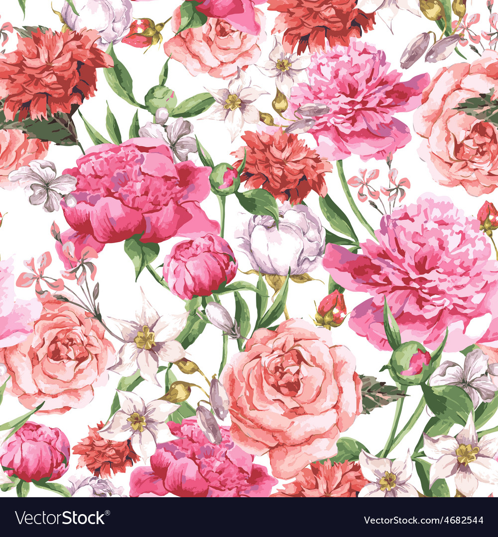 Summer seamless watercolor pattern with pink Vector Image