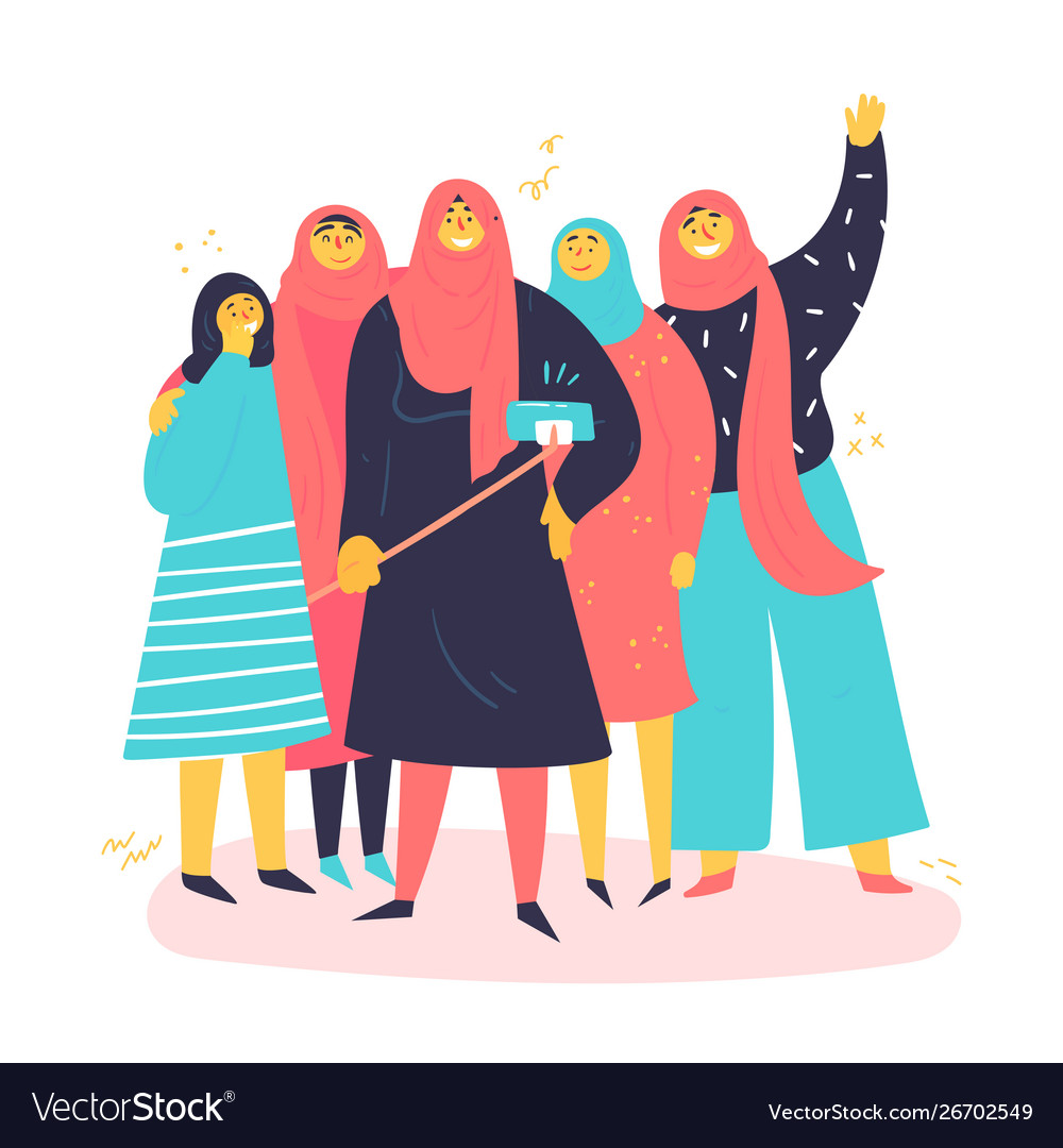 A group muslim women are taking selfies Royalty Free Vector